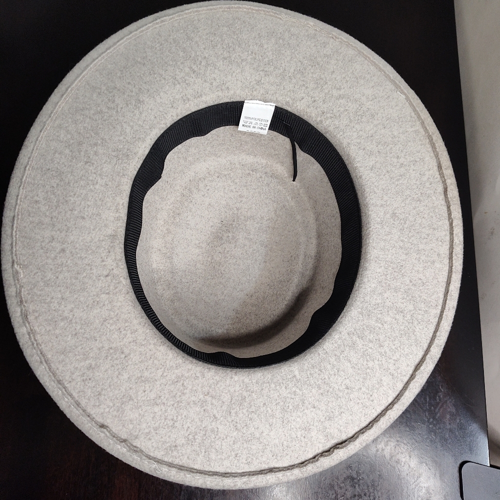 Fadivo Gray Wide Brim Fedora Hat Tan Band Boho Style NWT OS - Picture 9 of 10